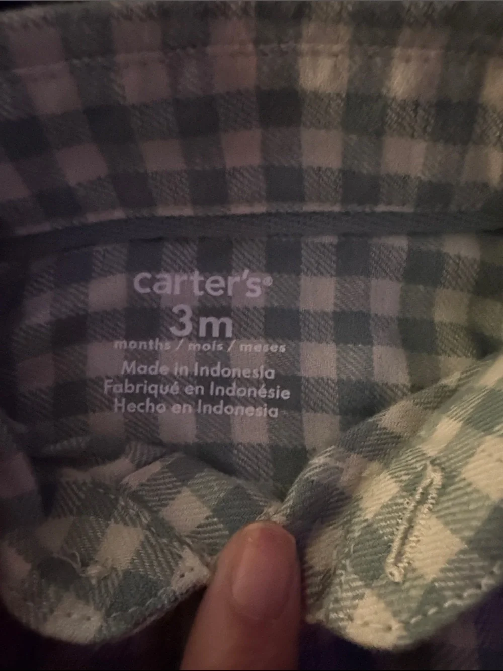 Carter's Green and White Plaid Baby Shirt (3M)